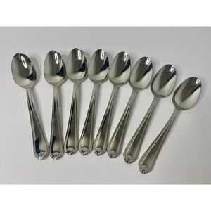 Lenox Bead 18/10 Stainless Oval Soup Spoons Glossy Beaded Plume Tip